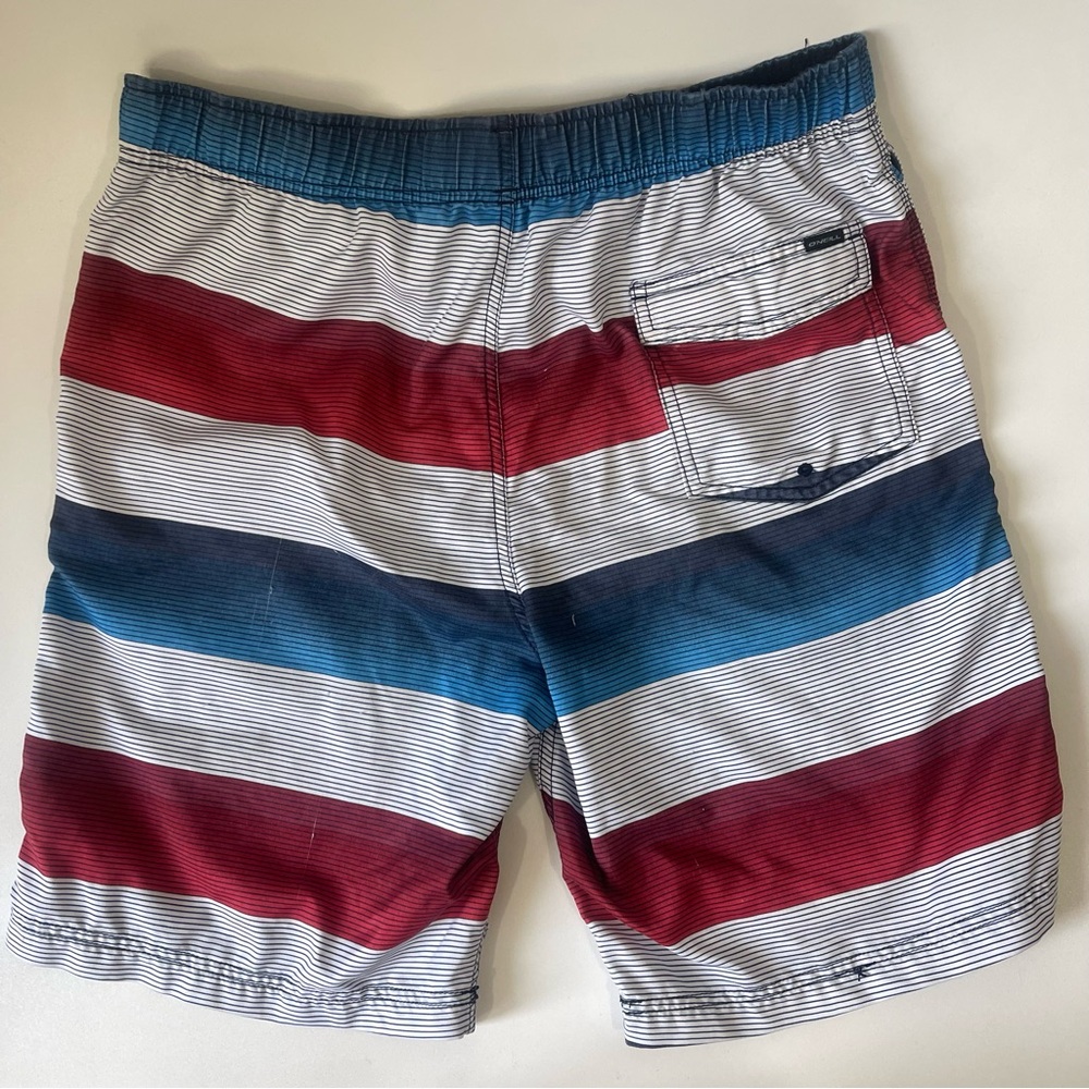 O’Neill Bathing Suit Swim Trunks Red Blue Striped Size Large - Picture 4 of 9